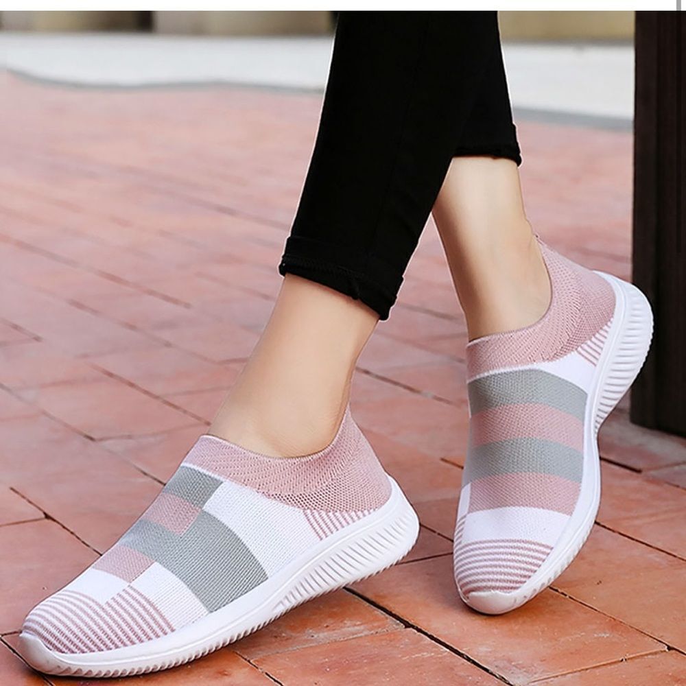 Women Walking Lightweight Tennis Fabric Breathable Mesh Slip On Sock Shoes 9,5